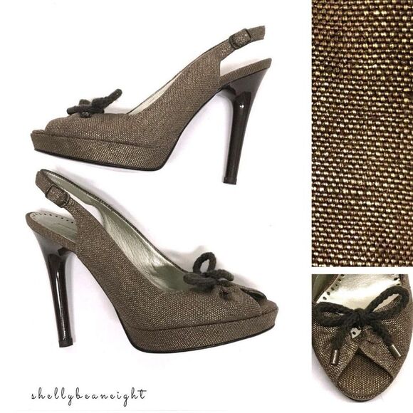 STELLA McCARTNEY Bronze SHIMMER Canvas Bow Heel 36 - Picture 1 of 8